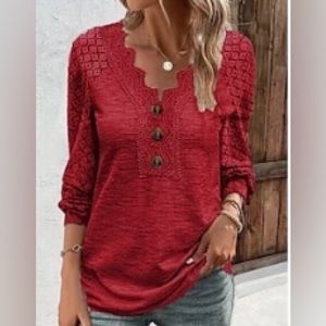 V-Neck Top with Lace Sleeves NWOT